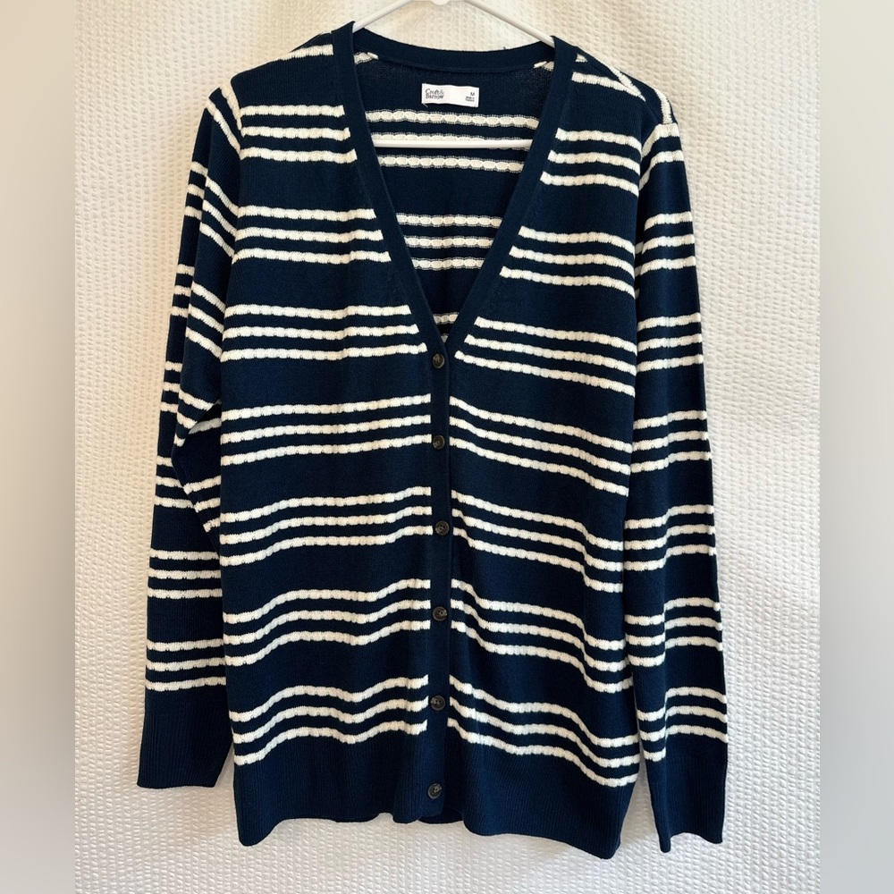 CROFT & BARROW Navy Blue White Striped Button Front Cardigan Sweater Medium NWT